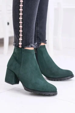 Outlet Boto Damskie Zielone Skórzane Botki Na Słupku Nicole