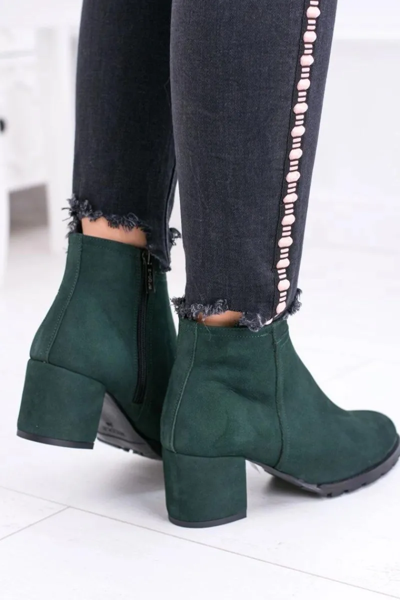 Outlet Boto Damskie Zielone Skórzane Botki Na Słupku Nicole