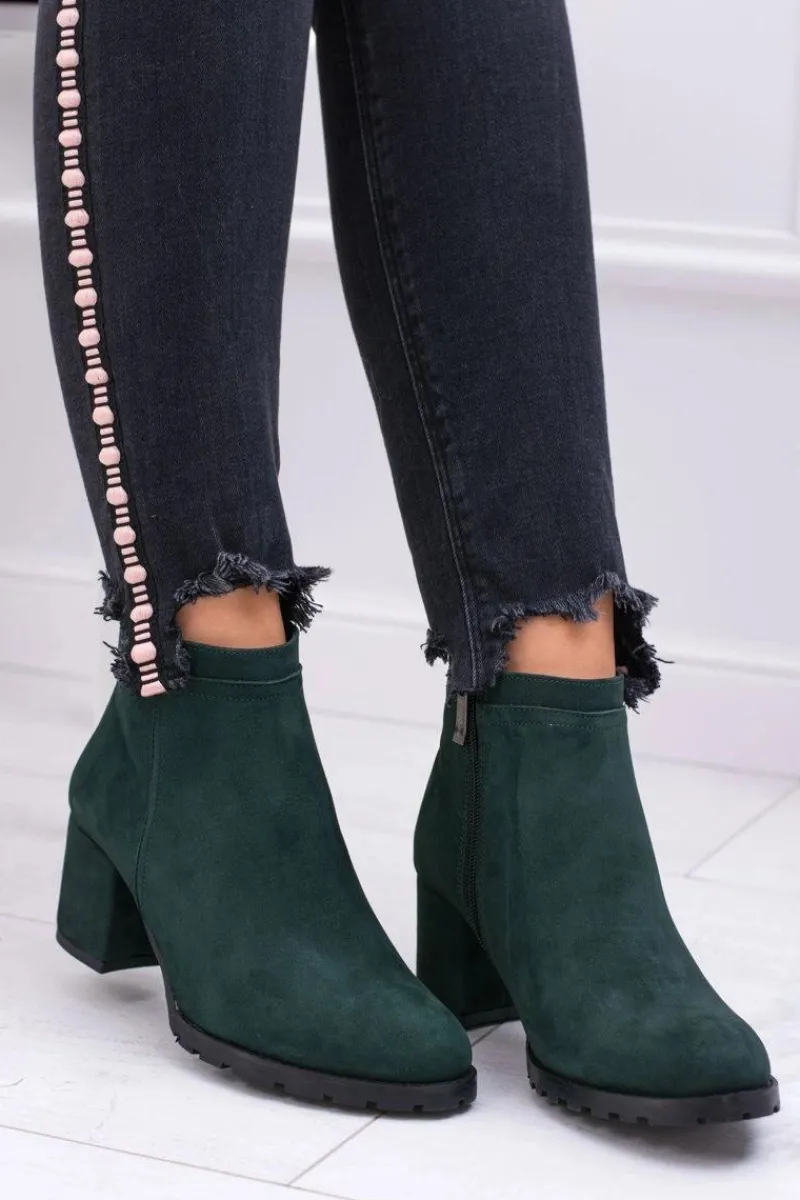 Outlet Boto Damskie Zielone Skórzane Botki Na Słupku Nicole