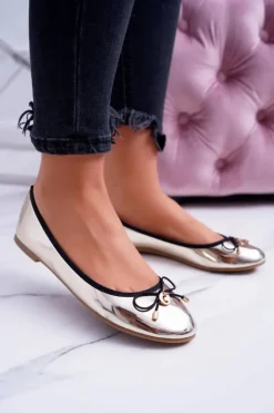 Best Damskie Złote Wsuwane Balerinki Cleoss Damskie Baleriny Klasyczne