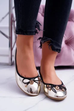 Best Damskie Złote Wsuwane Balerinki Cleoss Damskie Baleriny Klasyczne