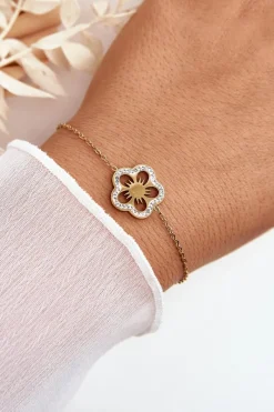 Bransoletki>Glam Chic Delikatna Damska Bransoletka Z Kwiatkiem Złota