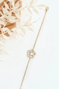 Bransoletki>Glam Chic Delikatna Damska Bransoletka Z Kwiatkiem Złota