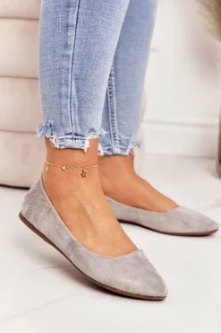 Outlet Delikatne Baleriny W Szpic Zamszowe Szare Dermeno Damskie Baleriny Klasyczne