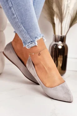 Outlet Delikatne Baleriny W Szpic Zamszowe Szare Dermeno Damskie Baleriny Klasyczne