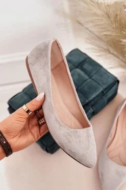 Outlet Delikatne Baleriny W Szpic Zamszowe Szare Dermeno Damskie Baleriny Klasyczne