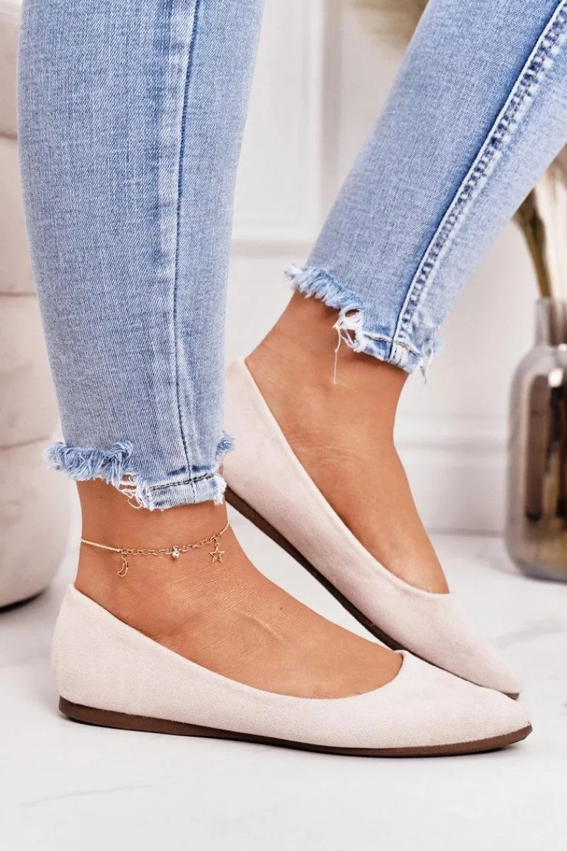 Baleriny Klasyczne>Boto Delikatne Baleriny W Szpic Zamszowe Beżowe Dermeno