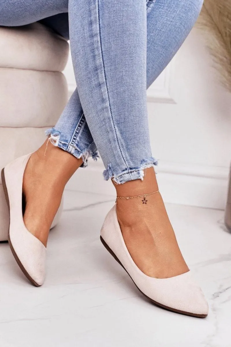 Baleriny Klasyczne>Boto Delikatne Baleriny W Szpic Zamszowe Beżowe Dermeno