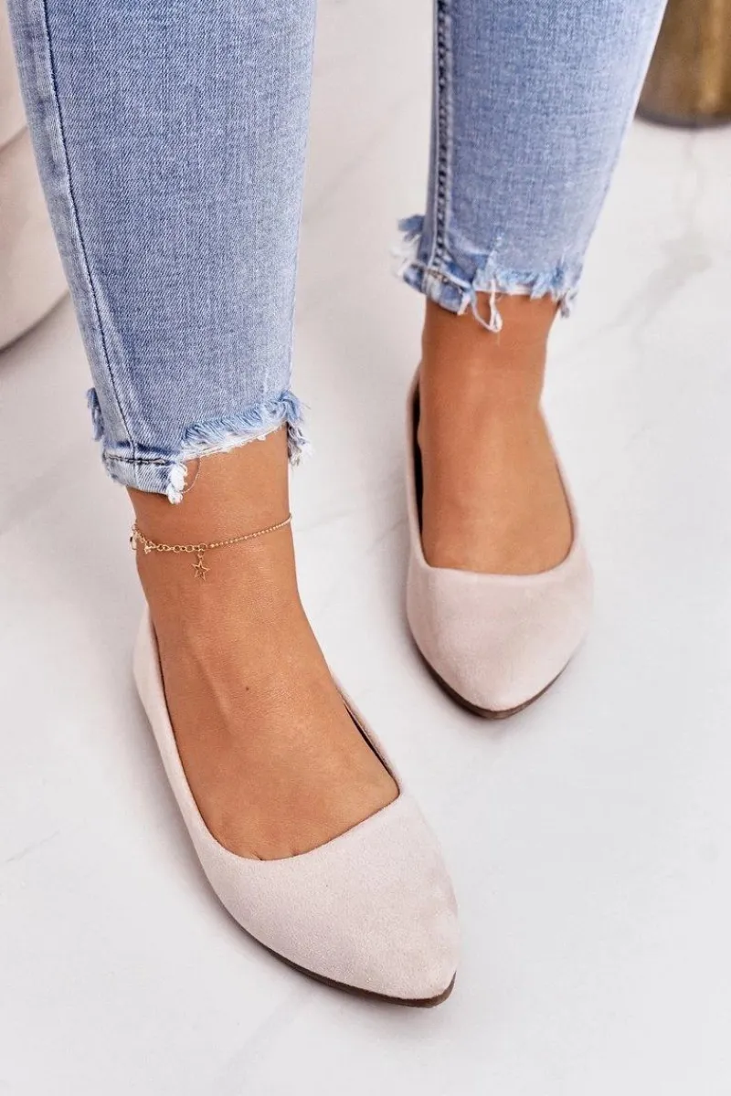 Baleriny Klasyczne>Boto Delikatne Baleriny W Szpic Zamszowe Beżowe Dermeno