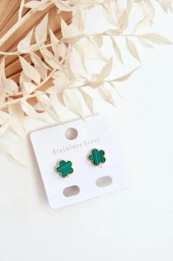 Kolczyki>Glam Chic Delikatne Kolczyki Kwiaty Zielono-Złote