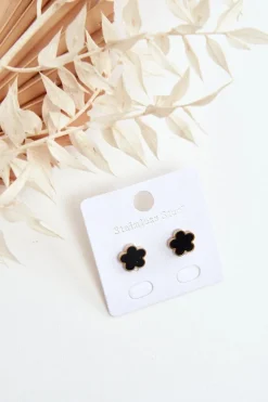 Best Delikatne Kolczyki Kwiaty Czarno-Złote Kolczyki