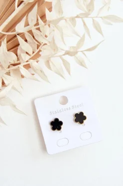 Best Delikatne Kolczyki Kwiaty Czarno-Złote Kolczyki