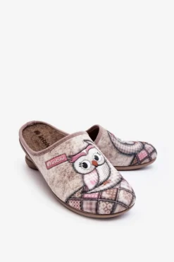 INBLU Domowe Klapki Klapki Sowa GF000018 Beżowe