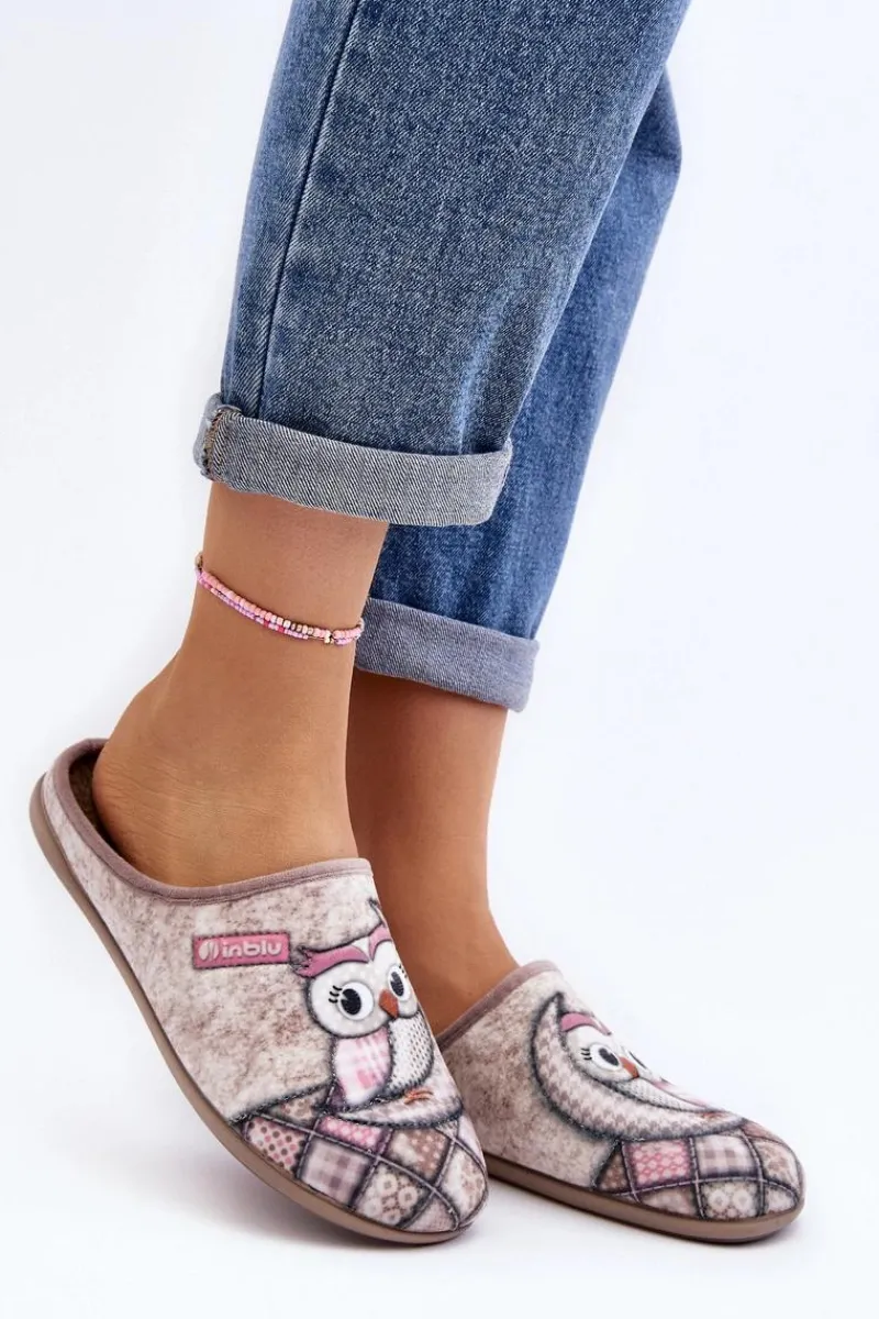 INBLU Domowe Klapki Klapki Sowa GF000018 Beżowe