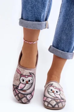 INBLU Domowe Klapki Klapki Sowa GF000018 Beżowe
