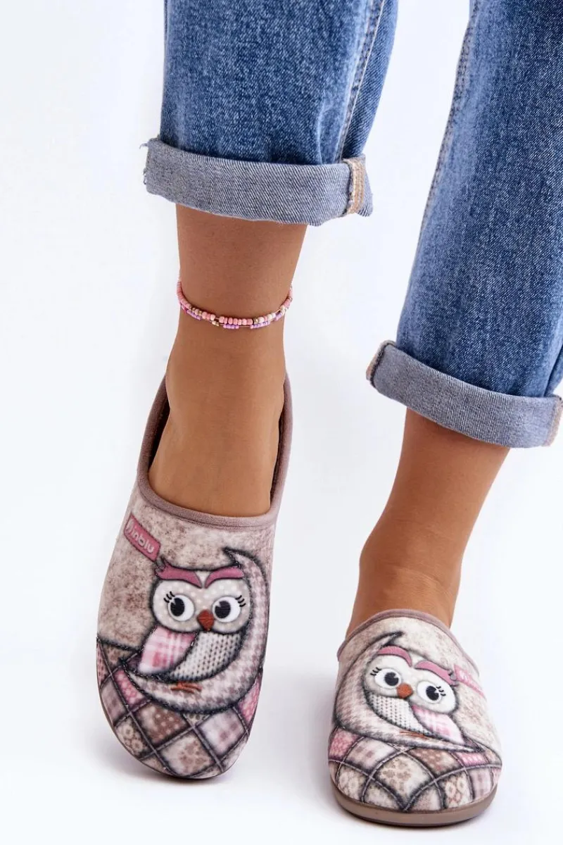 INBLU Domowe Klapki Klapki Sowa GF000018 Beżowe