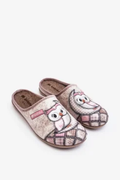 INBLU Domowe Klapki Klapki Sowa GF000018 Beżowe