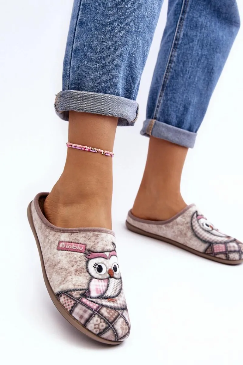 INBLU Domowe Klapki Klapki Sowa GF000018 Beżowe