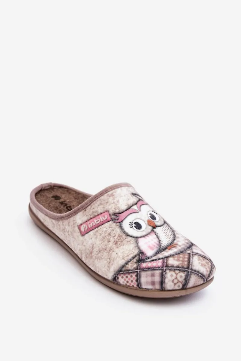INBLU Domowe Klapki Klapki Sowa GF000018 Beżowe