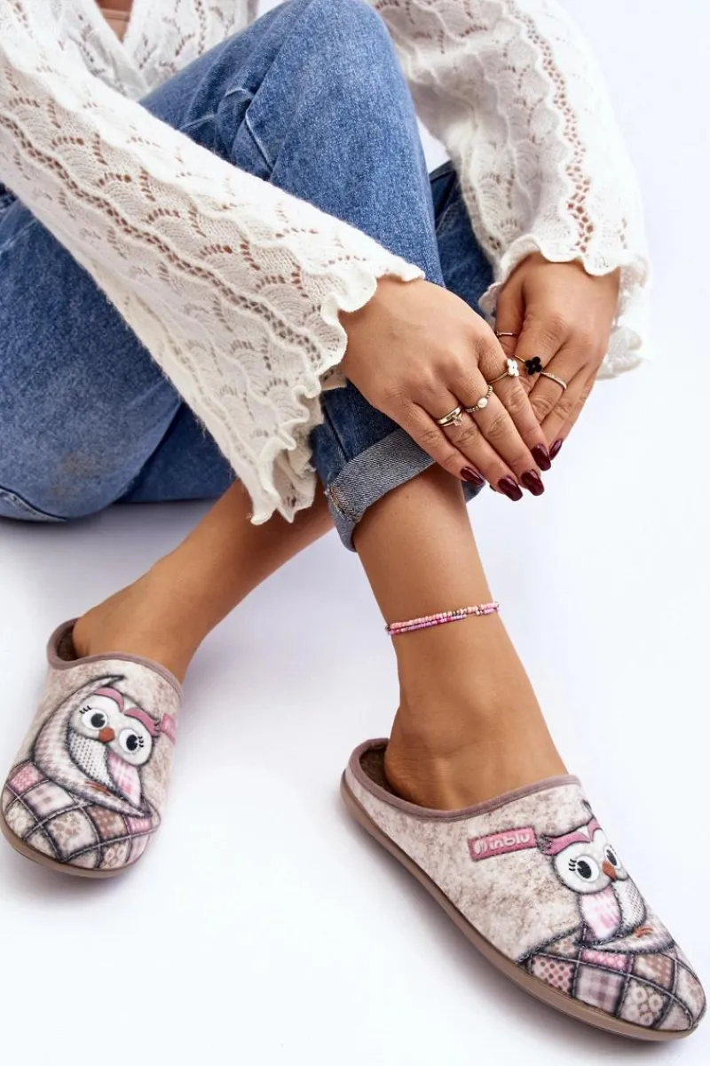 INBLU Domowe Klapki Klapki Sowa GF000018 Beżowe