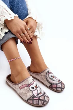 INBLU Domowe Klapki Klapki Sowa GF000018 Beżowe