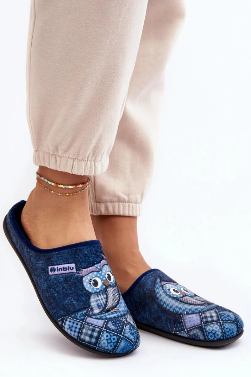 Sale INBLU Domowe Klapki Klapki Sowa GF000018 Granatowe