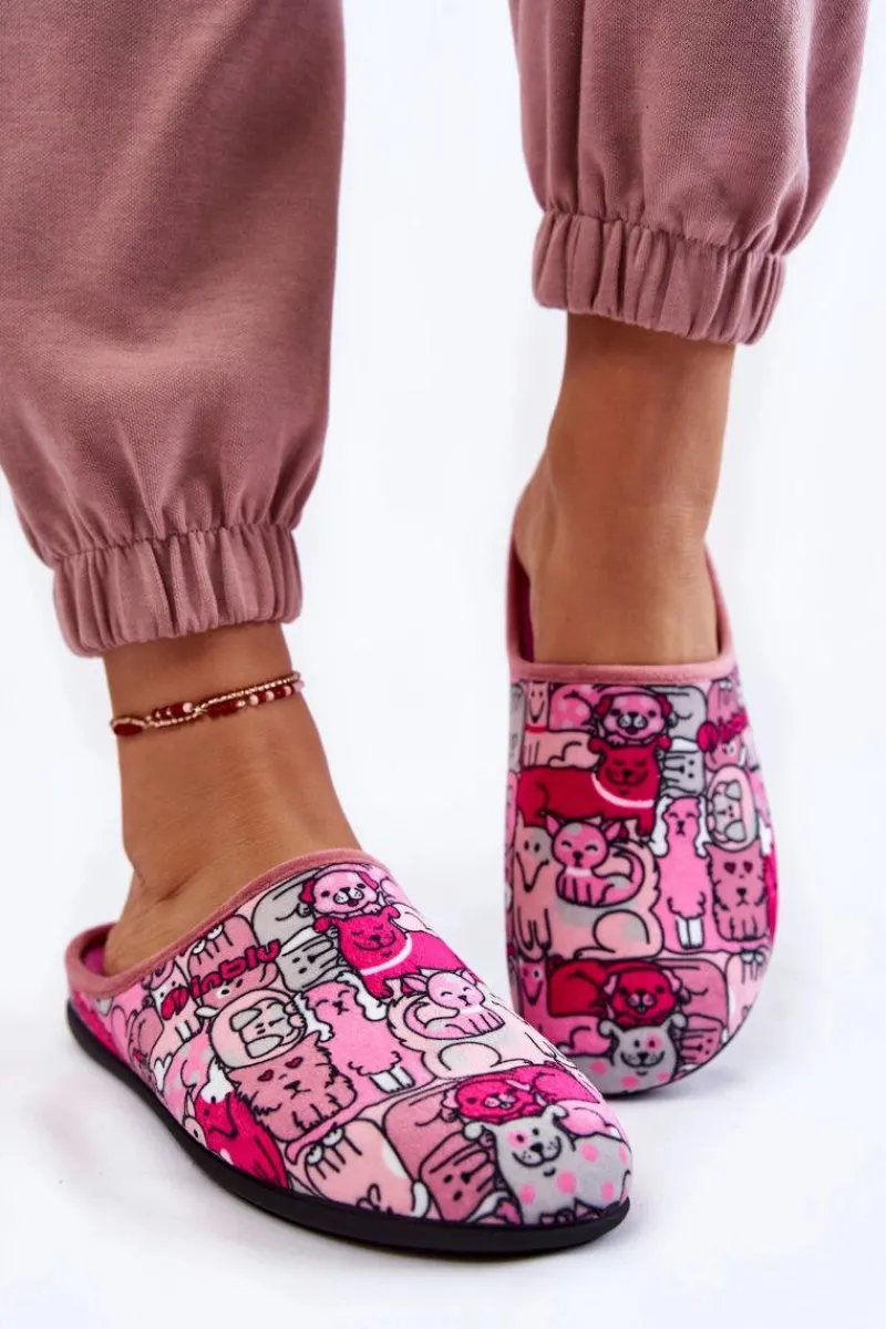 Kapcie Klasyczne|Klapki Damskie Klasyczne>INBLU Domowe Klapki Papcie W Koty GF-12-023 Różowe