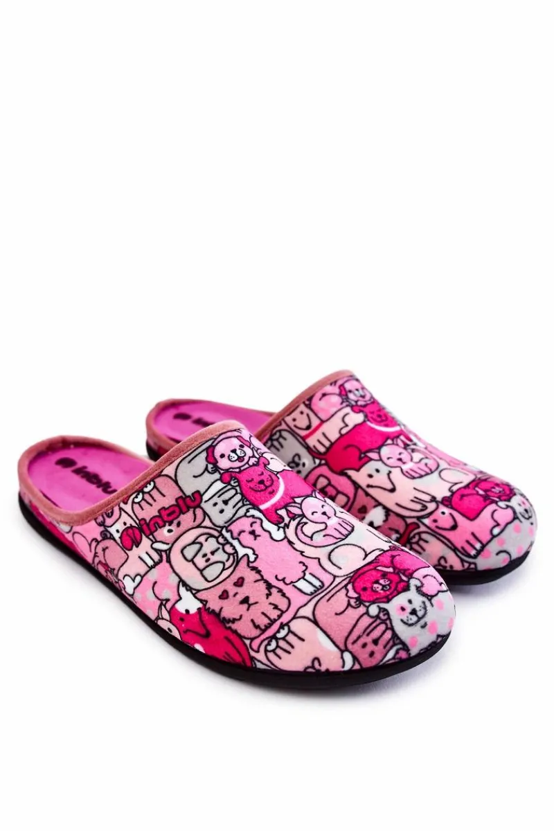 Kapcie Klasyczne|Klapki Damskie Klasyczne>INBLU Domowe Klapki Papcie W Koty GF-12-023 Różowe