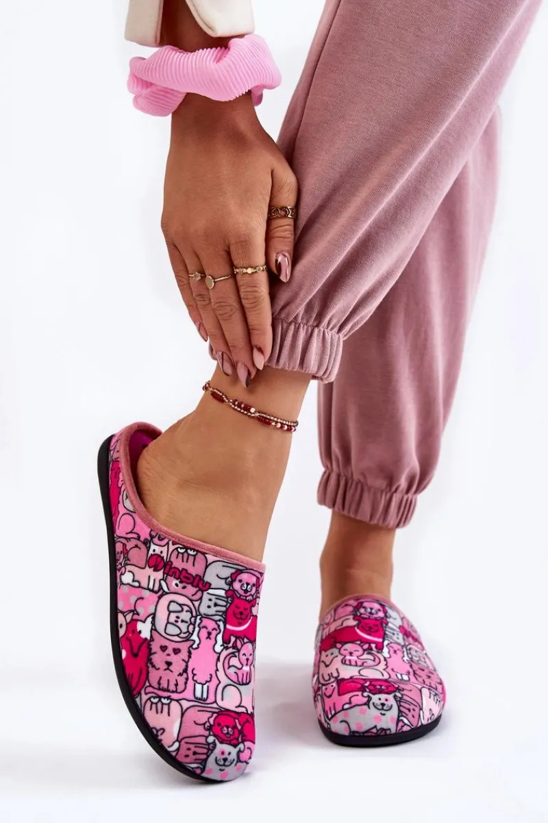 Kapcie Klasyczne|Klapki Damskie Klasyczne>INBLU Domowe Klapki Papcie W Koty GF-12-023 Różowe