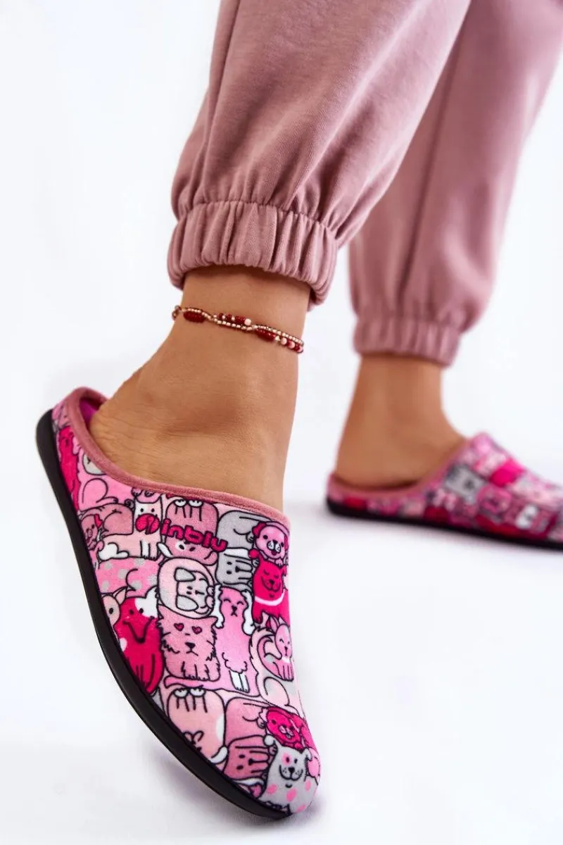 Kapcie Klasyczne|Klapki Damskie Klasyczne>INBLU Domowe Klapki Papcie W Koty GF-12-023 Różowe