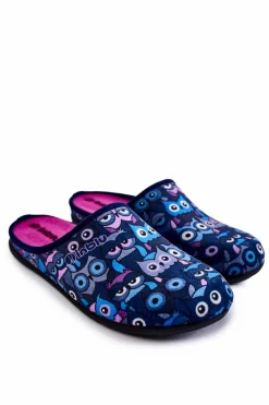 Best Domowe Klapki Papcie W Koty GF-12-004 Granatowe Damskie Kapcie Klasyczne|Klapki Damskie Klasyczne