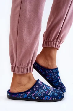 Best Domowe Klapki Papcie W Koty GF-12-004 Granatowe Damskie Kapcie Klasyczne|Klapki Damskie Klasyczne