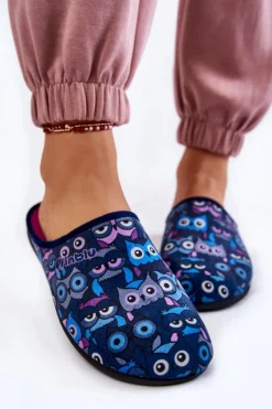 Best Domowe Klapki Papcie W Koty GF-12-004 Granatowe Damskie Kapcie Klasyczne|Klapki Damskie Klasyczne