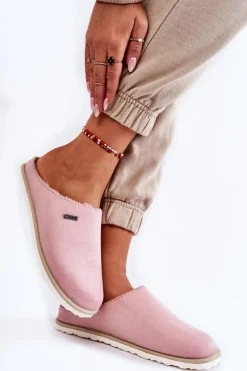 Online Domowe Ocieplane Klapki Papcie CS-34-023 Różowe Damskie Kapcie Klasyczne|Klapki Damskie Klasyczne