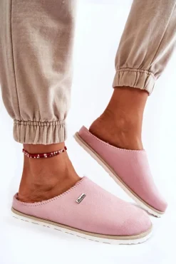 Online Domowe Ocieplane Klapki Papcie CS-34-023 Różowe Damskie Kapcie Klasyczne|Klapki Damskie Klasyczne