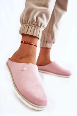 Online Domowe Ocieplane Klapki Papcie CS-34-023 Różowe Damskie Kapcie Klasyczne|Klapki Damskie Klasyczne