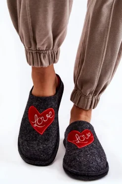 Outlet Domowe Papcie Big Star KK276019 Czarno-Czerwone Damskie Kapcie Klasyczne