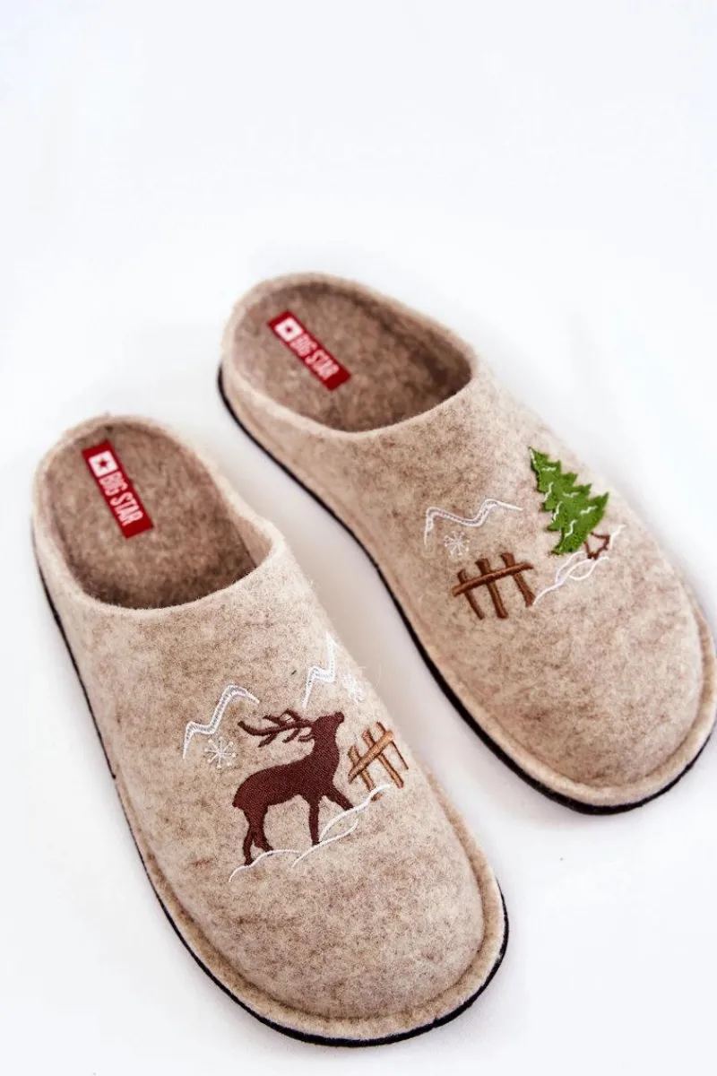 Kapcie Klasyczne>Big Star Shoes Domowe Papcie Big Star KK276016 Beżowe Beżowy