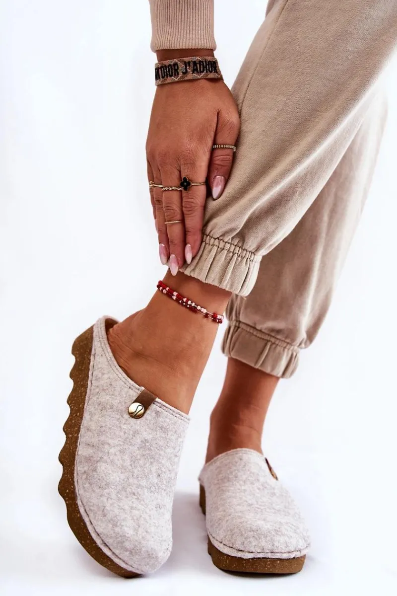 Online Domowe Papcie Klapki Profilaktyczne DK-08-002 Beżowe Damskie Kapcie Klasyczne|Klapki Damskie Klasyczne