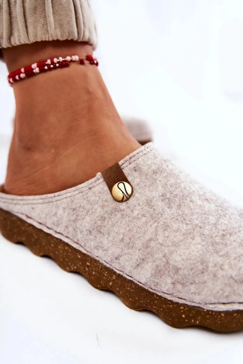 Online Domowe Papcie Klapki Profilaktyczne DK-08-002 Beżowe Damskie Kapcie Klasyczne|Klapki Damskie Klasyczne