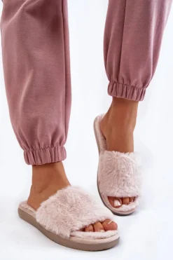 Kapcie Klasyczne|Klapki Z Futerkiem></noscript>INBLU Domowe Papcie Klapki Z Futerkiem EK-05-011 Beżowe