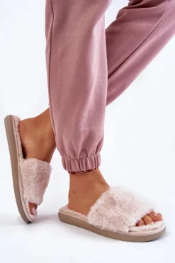 Kapcie Klasyczne|Klapki Z Futerkiem></noscript>INBLU Domowe Papcie Klapki Z Futerkiem EK-05-011 Beżowe