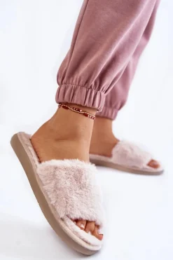 Kapcie Klasyczne|Klapki Z Futerkiem></noscript>INBLU Domowe Papcie Klapki Z Futerkiem EK-05-011 Beżowe