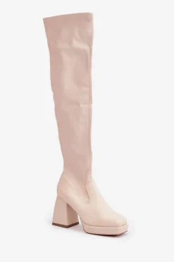 Kozaki Ocieplane|Muszkieterki></noscript>Boto Dopasowane Kozaki Za Kolano Na Słupku Jasnobeżowe Sanniraen Beżowy