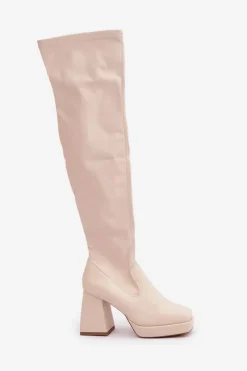 Kozaki Ocieplane|Muszkieterki></noscript>Boto Dopasowane Kozaki Za Kolano Na Słupku Jasnobeżowe Sanniraen Beżowy