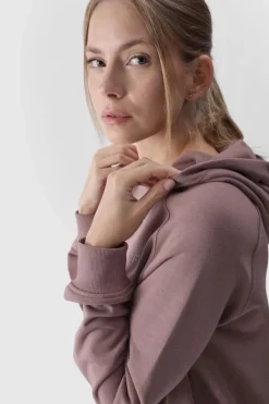 Discount Dresowa Bluza Damska Z Kapturem Nierozpinana WMM00TSWSF1468-83S Beżowa Damskie Bluzy Damskie|Odzież 4F