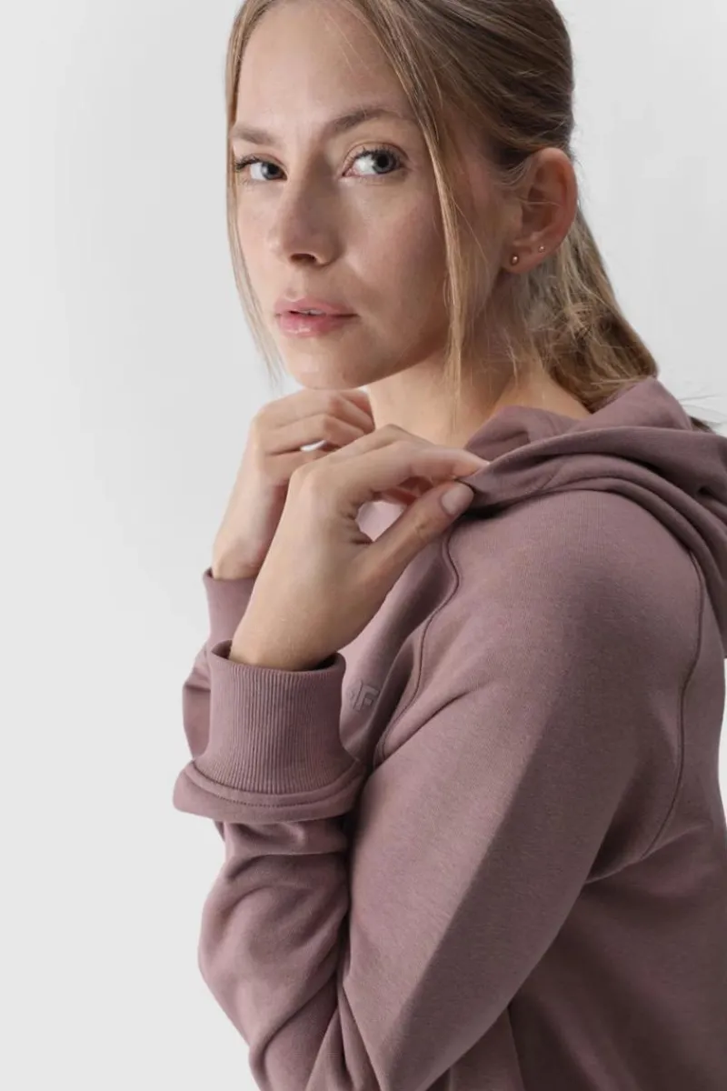 Discount Dresowa Bluza Damska Z Kapturem Nierozpinana WMM00TSWSF1468-83S Beżowa Damskie Bluzy Damskie|Odzież 4F