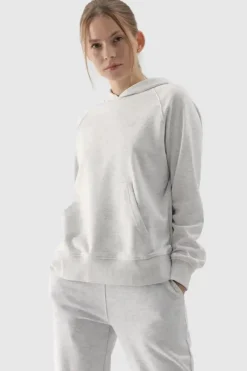 Online 4F Dresowa Bluza Damska Z Kapturem Nierozpinana WMM00TSWSF1468-27M Szara Szary