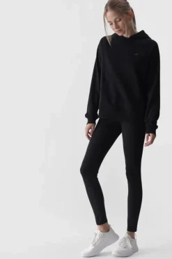 Bluzy Damskie|Odzież 4F>4F Dresowa Bluza Damska Z Kapturem Nierozpinana WMM00TSWSF1468-20S Czarna