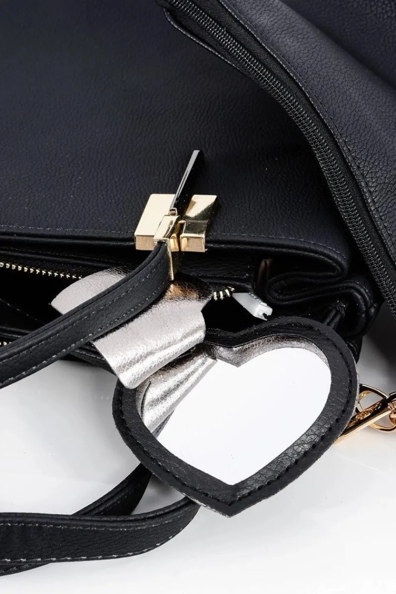 Hot Duża Czarna Torba Damska + Saszetka + Lustereczko POLSKA Torebki Nobo|Torebki Kuferki